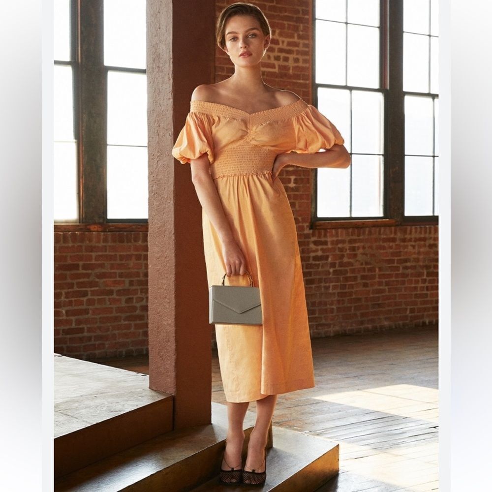 NEW ALC Adena Puff Sleeve Off Shoulder Midi Dress Cantaloupe Size 2